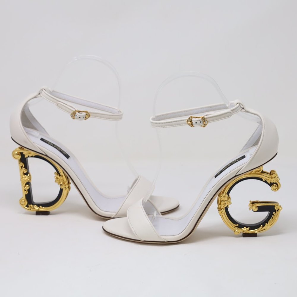 Dolce and Gabbana Keira White Sandal DG Logo Heel EU 38